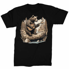 Mens Cottagecore Shirt Bear Playing Guitar T-Shirt Aesthetic Short Sleeve Graphic Tee