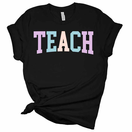 Womens Letter Print Teach T-Shirt Cute Teacher Shirt Casual Graphic Tee Short Sleeve Top