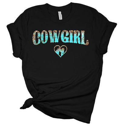 Womens Cowgirl Shirt Western T-Shirt Leopard Heart Graphic Tee Short Sleeve Top