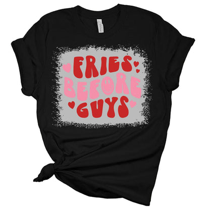 Fries Before Guys Retro Valentines Day Shirt Bella Graphic Print Shirts For Women