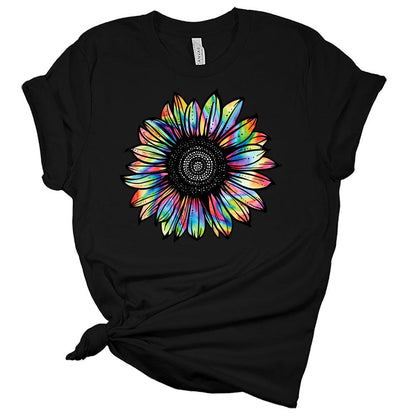 Womens Sunflower Shirts Tie Dye Style Ladies Cute Graphic Tees Spring Short Sleeve T Shirts Plus Size Summer Tops for Women