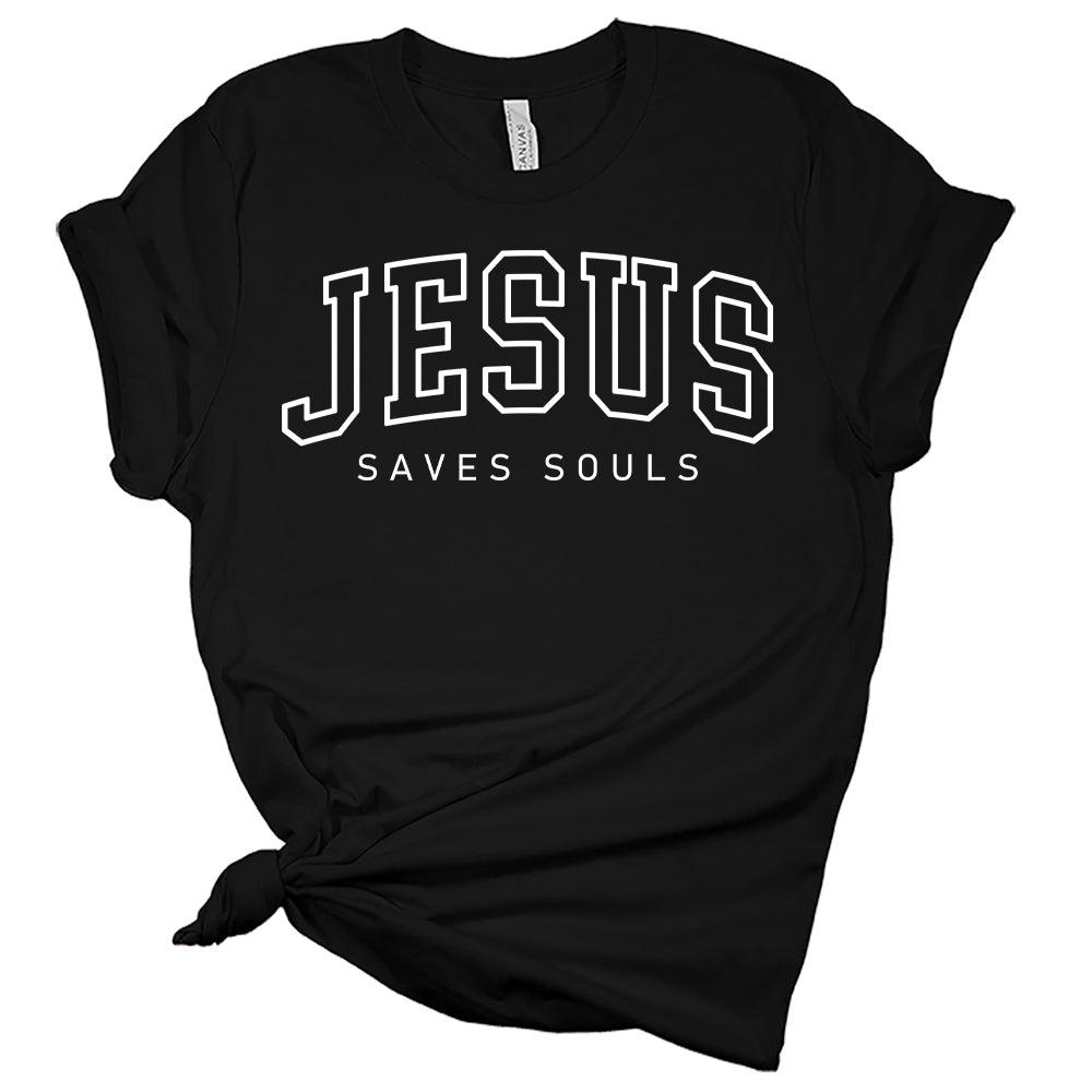 Jesus Saves Souls White College Print Women's Christian Graphic Tee