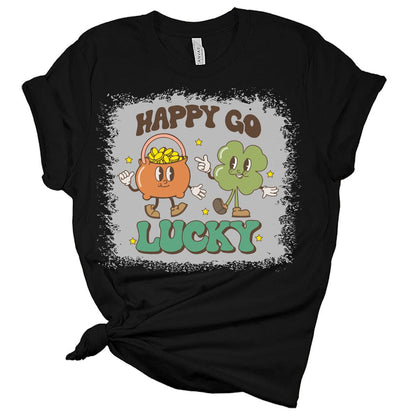 Happy Go Lucky Vintage St Patricks Day Shirt Bella Irish Graphic Print Shirts for Women