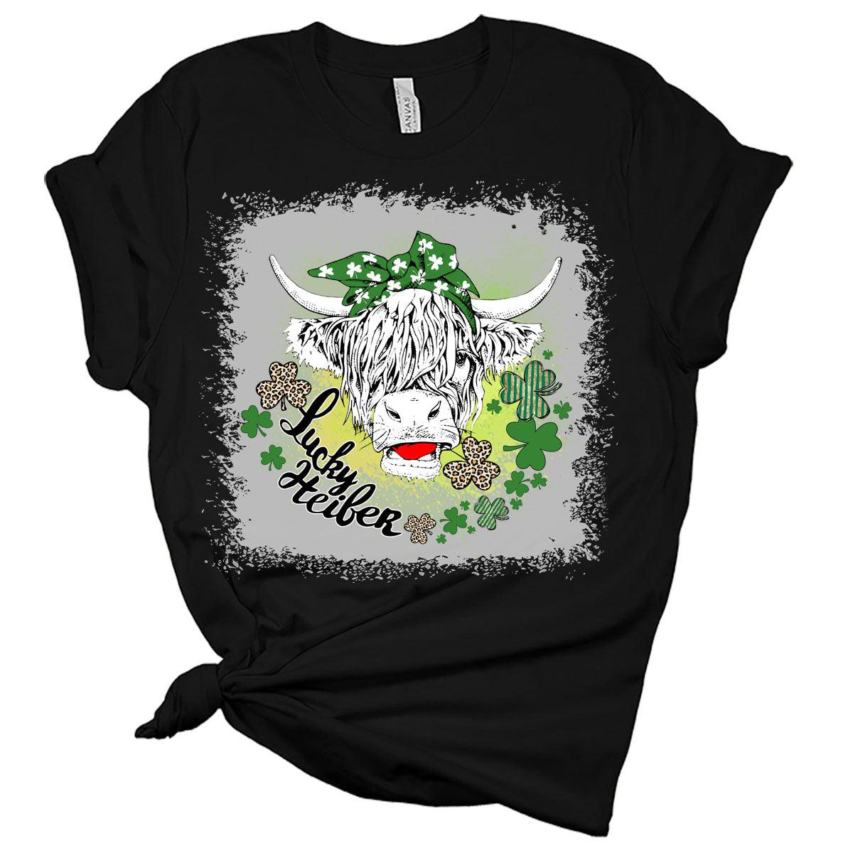 One Lucky Heifer St Patricks Day Shirt Bella Irish Graphic Print Shirts for Women