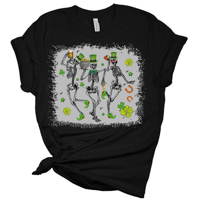 Lucky Dancing Skeletons St Patricks Day Shirt Bella Irish Graphic Print Shirts for Women