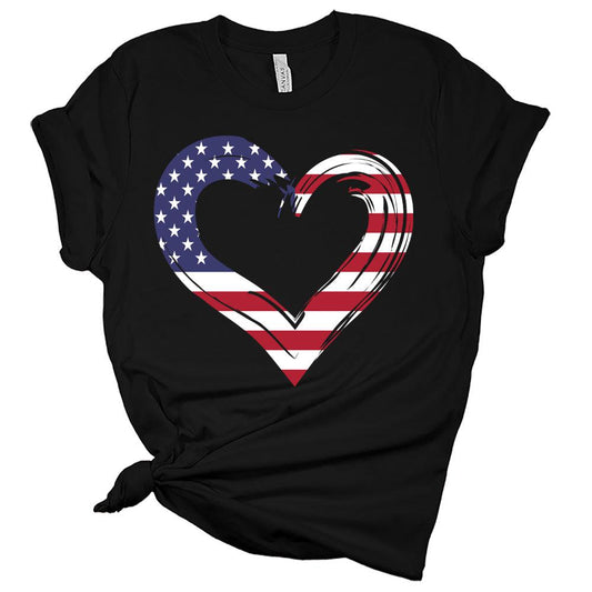 Womens 4th of July Heart Shirts American Flag Cute Patriotic Tshirts USA Short Sleeve Casual Graphic Tees Plus Size Tops