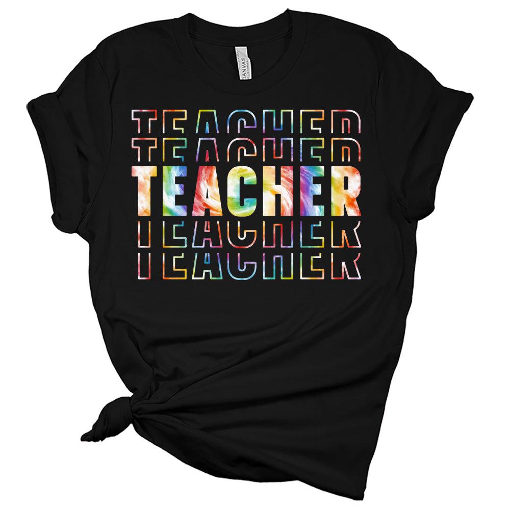 Womens Teacher Shirt Cute Teacher Tie Dye Letter Print Casual Graphic Tee Short Sleeve Top
