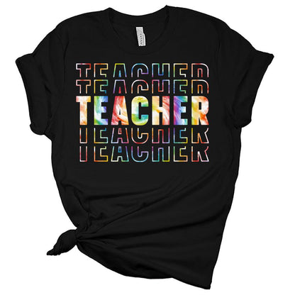 Womens Teacher Shirt Cute Teacher Tie Dye Letter Print Casual Graphic Tee Short Sleeve Top