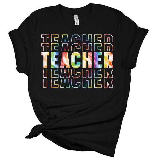 Womens Teacher Shirt Cute Teacher Tie Dye Letter Print Casual Graphic Tee Short Sleeve Top