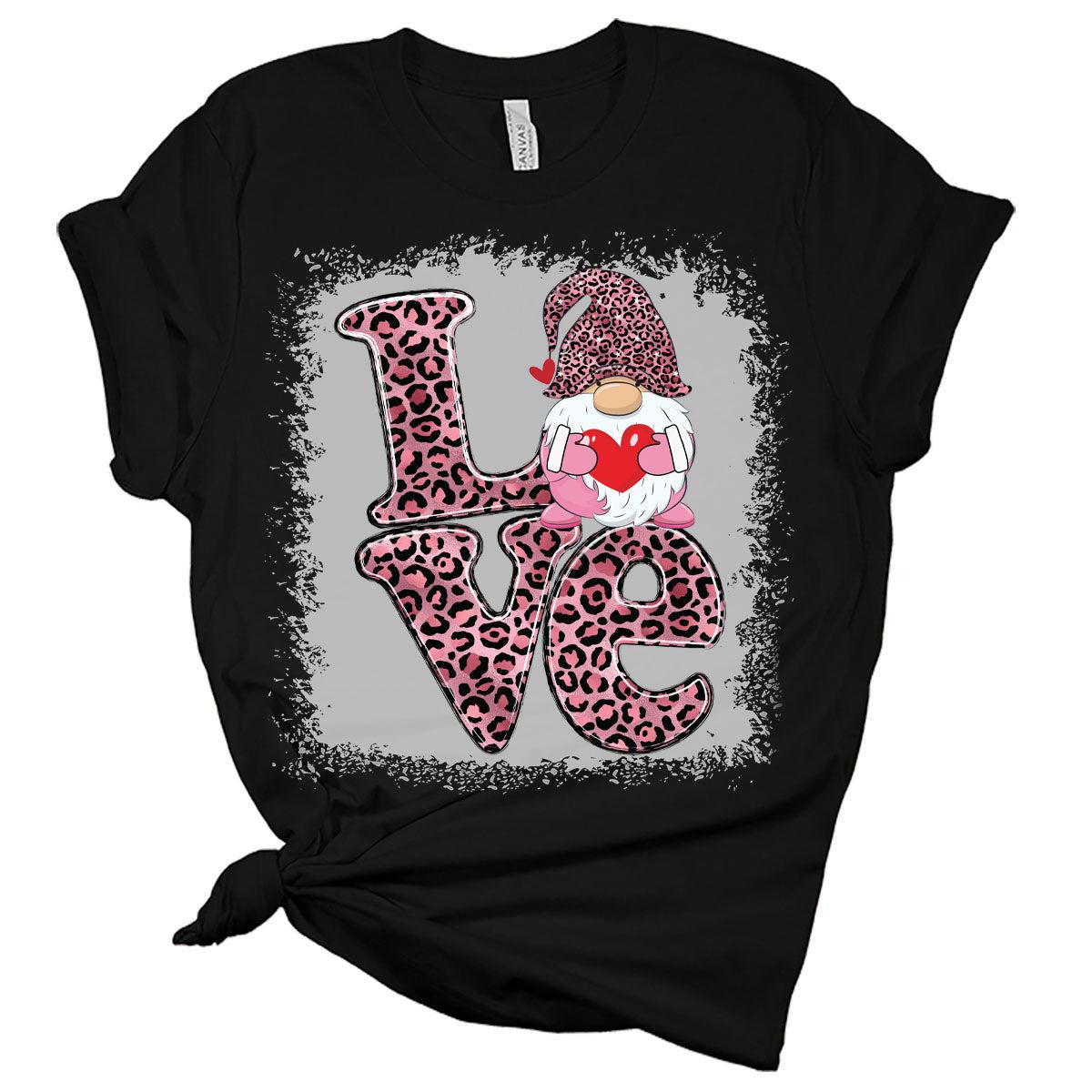 Love Gnome Leopard Valentines Shirts for Women Bella Graphic Tee