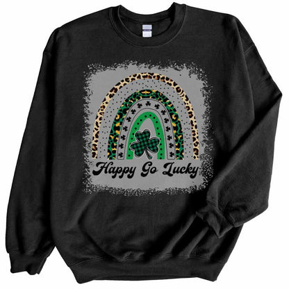 Womens Happy Go Lucky Sweatshirt St Patricks Day Crewneck Cute Long Sleeve Top Casual Graphic Pullover