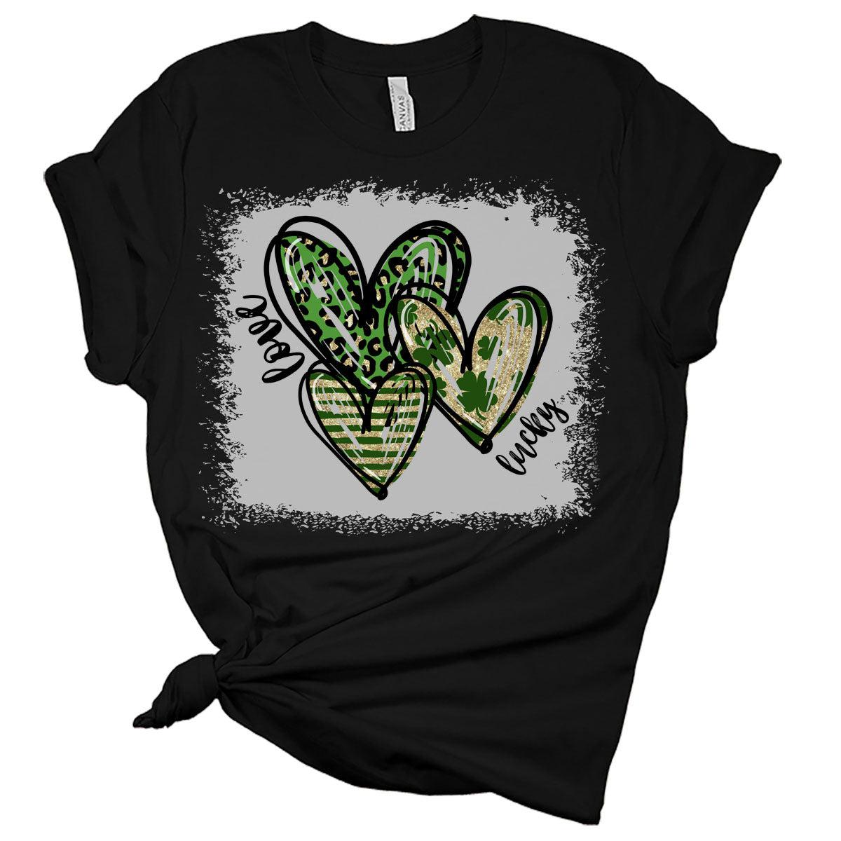 Lucky Love Hearts St Patricks Day Shirt Bella Irish Graphic Print Shirts for Women