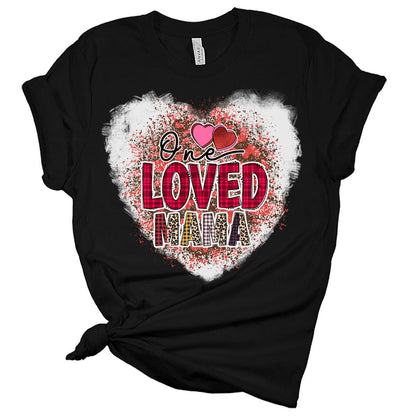 One Loved Mama Heart Leopard Valentines Shirts for Women Bella Graphic Tee