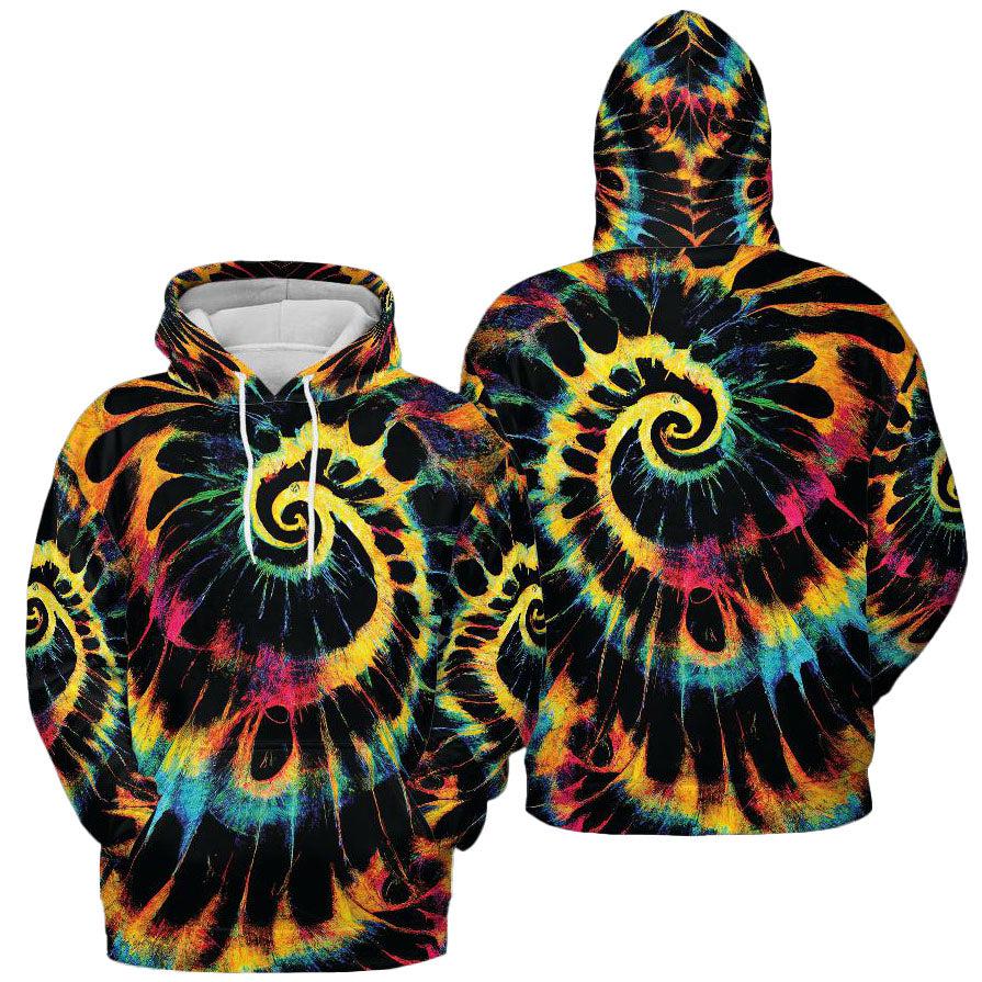 Yellow Tie Dye Paint Swirl Graphic Print Unisex Hoodie