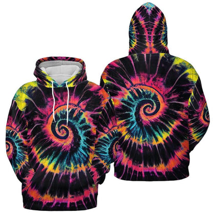 Tie Dye Hoodie Fluorescent Pink Swirl Graphic Print Unisex Pullover Sweater