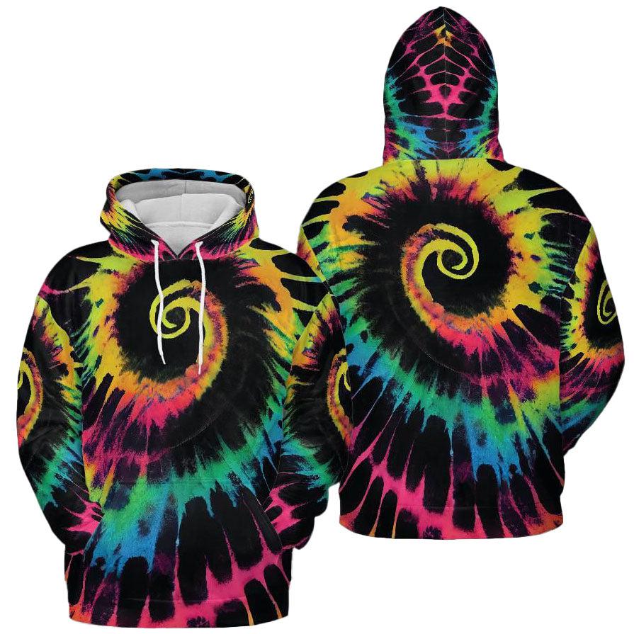 Tie Dye Hoodie Fluorescent Paint Swirl Graphic Print Unisex Pullover Sweater