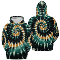Emerald Green And Gold Tie Dye All Over Print Hoodie