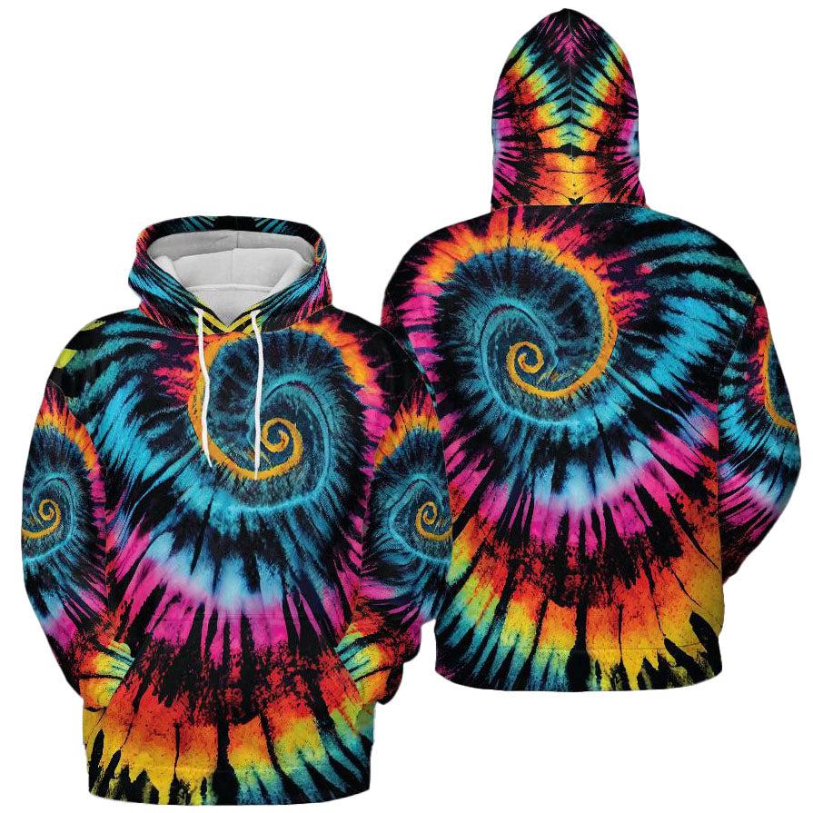 Fluorescent Tie Dye Paint Gold Swirl Graphic Print Unisex Hoodie