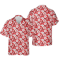 Mens Hawaiian Shirt Red Aloha Floral Button Down Short Sleeve Tropical Shirts