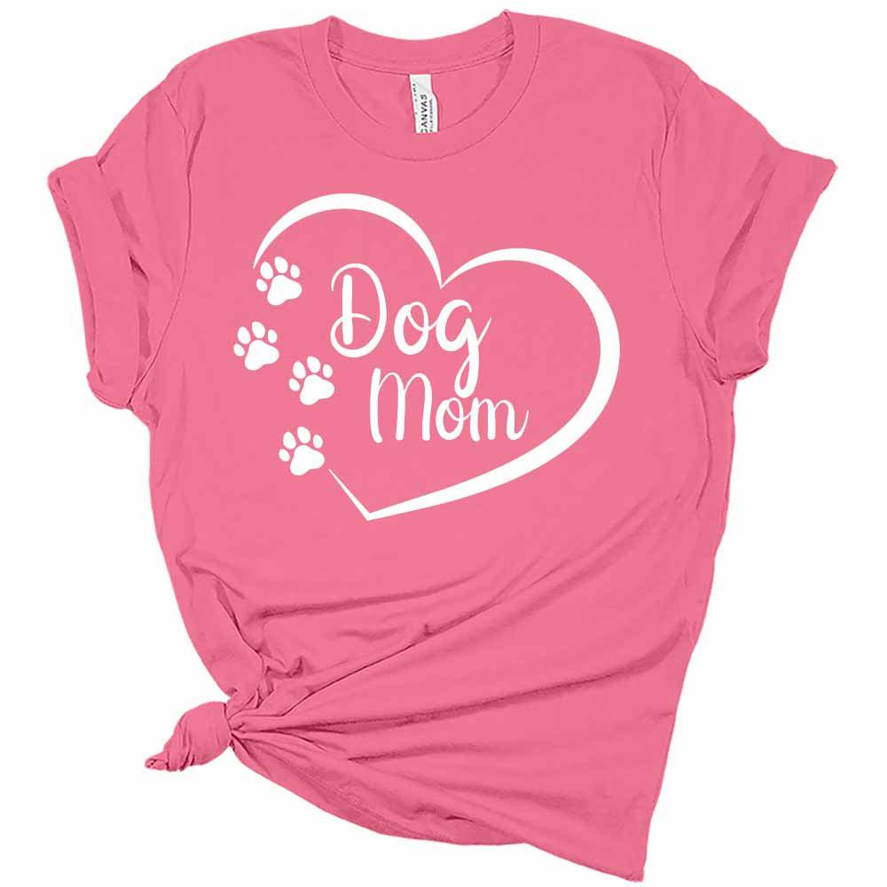 Womens Dog Mom Shirt Cute Heart T-Shirt Casual Graphic Tee Short Sleeve Top