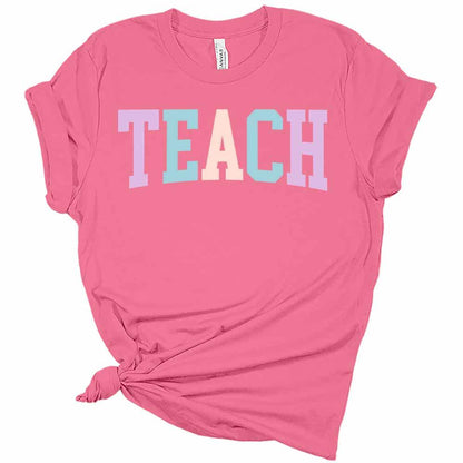 Womens Letter Print Teach T-Shirt Cute Teacher Shirt Casual Graphic Tee Short Sleeve Top