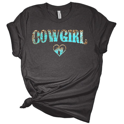 Womens Cowgirl Shirt Western T-Shirt Leopard Heart Graphic Tee Short Sleeve Top