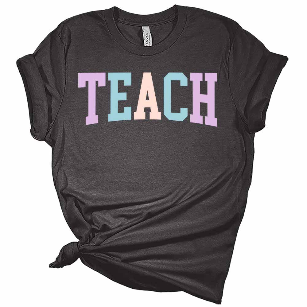 Womens Letter Print Teach T-Shirt Cute Teacher Shirt Casual Graphic Tee Short Sleeve Top