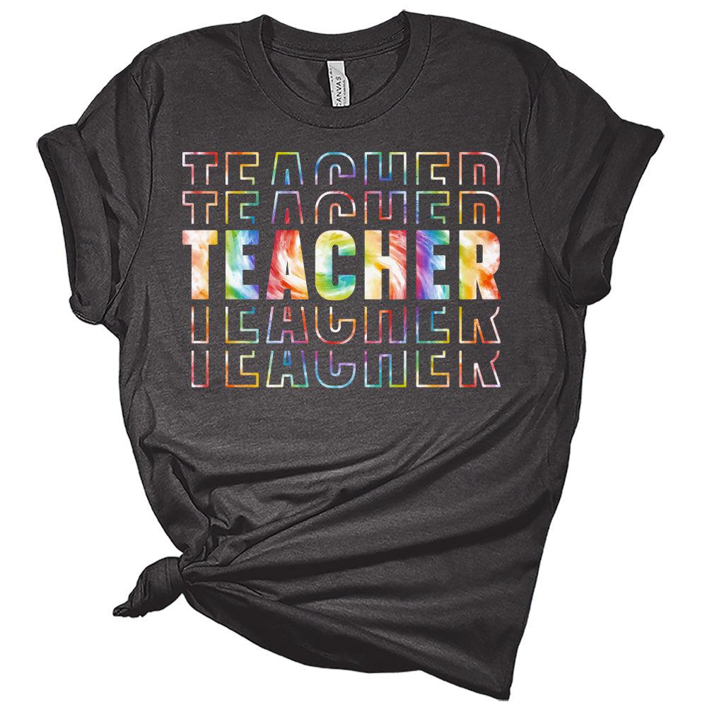 Womens Teacher Shirt Cute Teacher Tie Dye Letter Print Casual Graphic Tee Short Sleeve Top