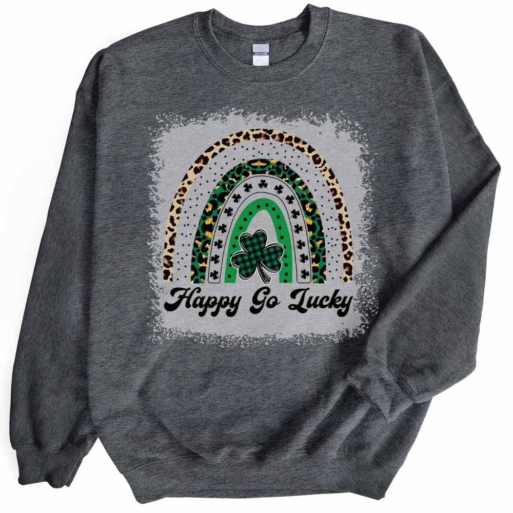 Womens Happy Go Lucky Sweatshirt St Patricks Day Crewneck Cute Long Sleeve Top Casual Graphic Pullover