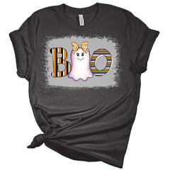 Cute Boo Ghost Women's Halloween Graphic Bleach Print Shirt