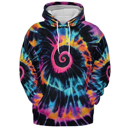 Tie Dye Hoodie Fluorescent Pink Paint Swirl Graphic Print Unisex Pullover Sweater