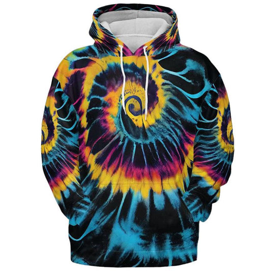 Tie Dye Hoodie Blue Paint Swirl Graphic Print Unisex Pullover Sweater