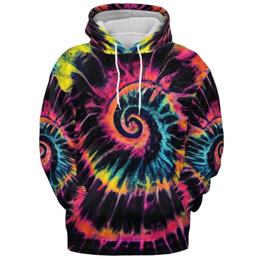 Tie Dye Hoodie Fluorescent Pink Swirl Graphic Print Unisex