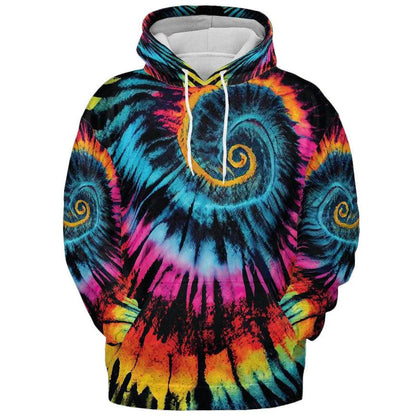 Fluorescent Tie Dye Paint Gold Swirl Graphic Print Unisex Hoodie