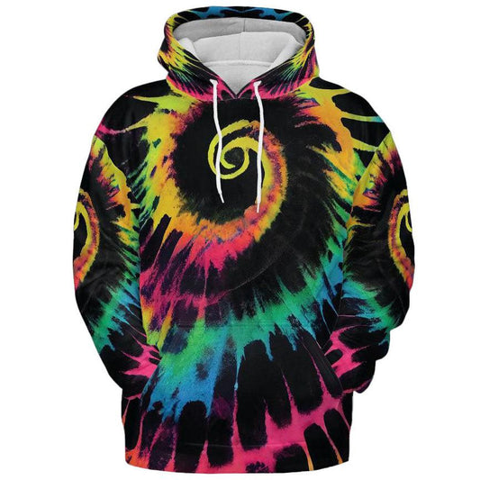 Tie Dye Hoodie Fluorescent Paint Swirl Graphic Print Unisex Pullover Sweater