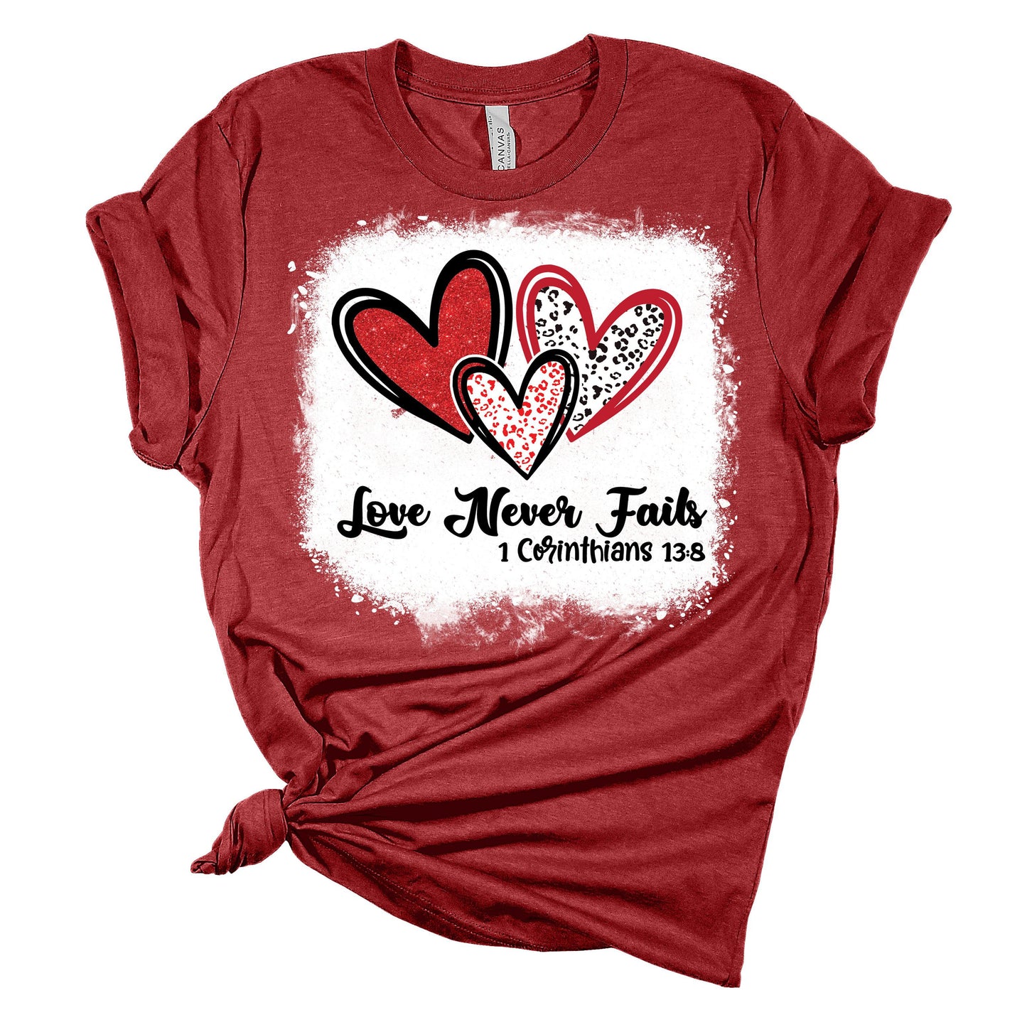 Love Never Fails Corinthians Valentine's Bella T-Shirt