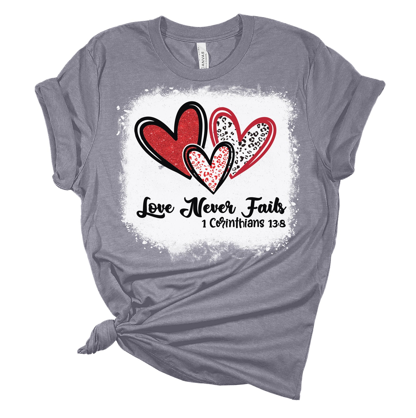 Love Never Fails Corinthians Valentine's Bella T-Shirt