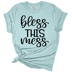 Womens Christian Shirt Bless This Mess T-Shirt Cute Graphic Tee Casual Short Sleeve Top