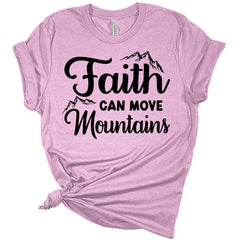 Womens Christian Shirt Faith Can Move Mountains T-Shirt Cute Graphic Tee Casual Short Sleeve Top