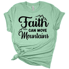 Womens Christian Shirt Faith Can Move Mountains T-Shirt Cute Graphic Tee Casual Short Sleeve Top