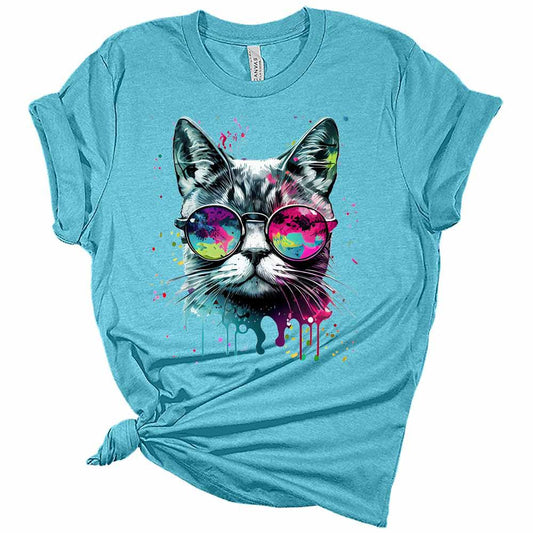 Tie Dye Cat With Glasses Women's Graphic Tee
