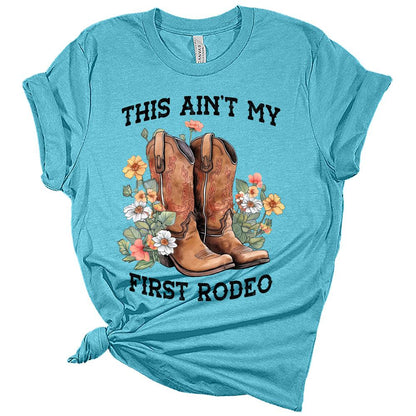 Ain't My First Rodeo Floral Boots Shirt Cute Country Short Sleeve Tops Cowgirl Graphic Tees Western Shirts for Women