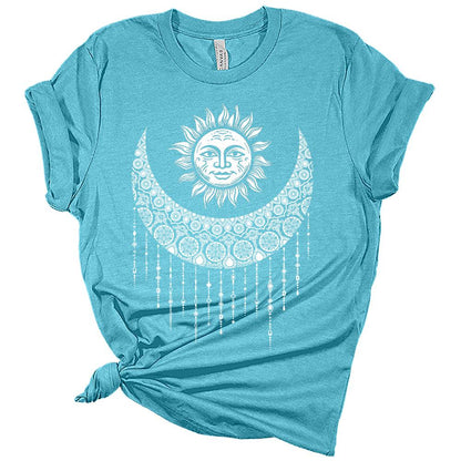 Womens Mandala Sun and Moon Trendy Shirt Casual Bella Graphic Tees Short Sleeve Plus Size Vacation Classic-Fit Summer Tops