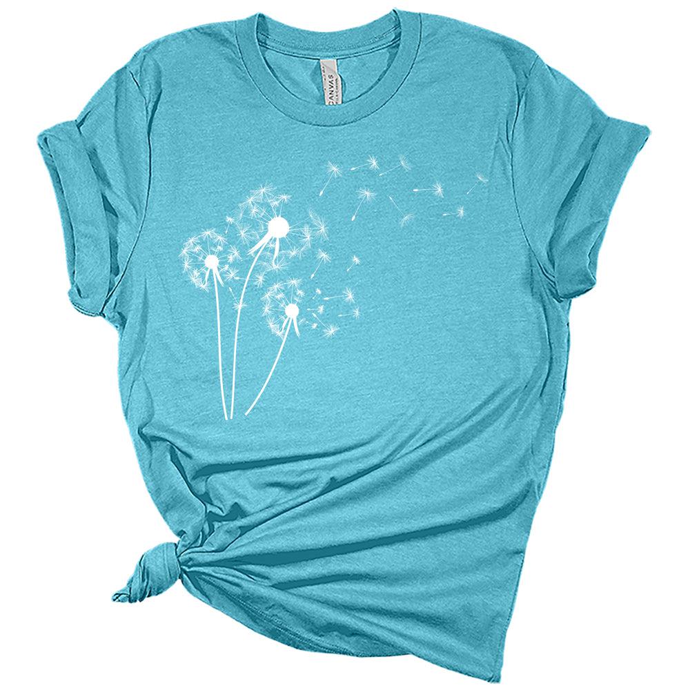 Women's Dandelion Shirts Trendy Summer Graphic Tees Short Sleeve Casual Plus Size Tops For Women