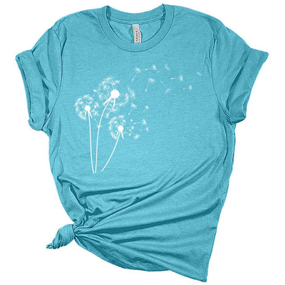 Women's Dandelion Shirts Trendy Summer Graphic Tees Short Sleeve Casual Plus Size Tops For Women