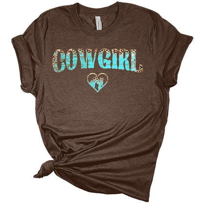 Womens Cowgirl Shirt Western T-Shirt Leopard Heart Graphic Tee Short Sleeve Top
