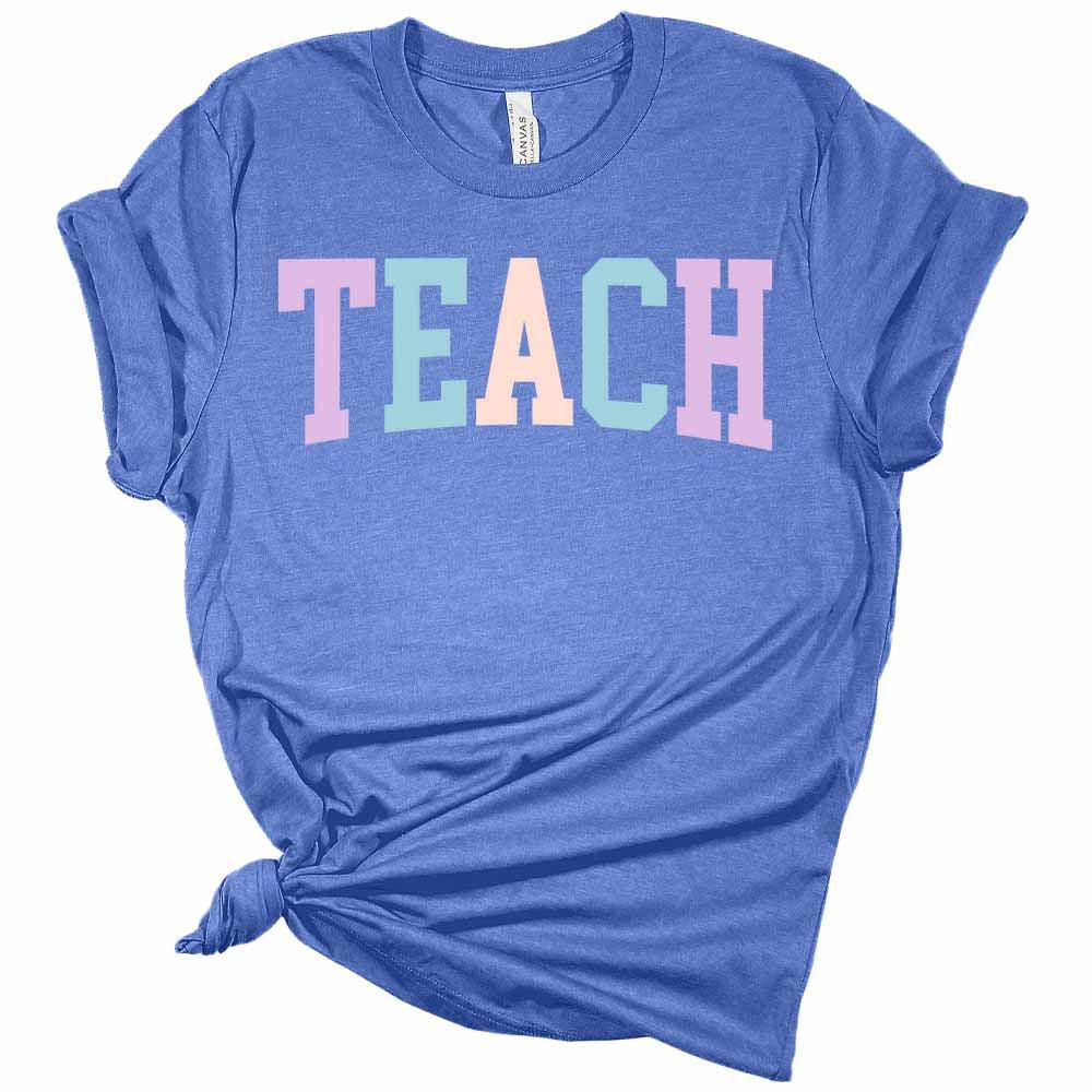 Womens Letter Print Teach T-Shirt Cute Teacher Shirt Casual Graphic Tee Short Sleeve Top