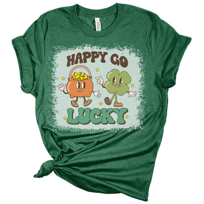 Happy Go Lucky Vintage St Patricks Day Shirt Bella Irish Graphic Print Shirts for Women