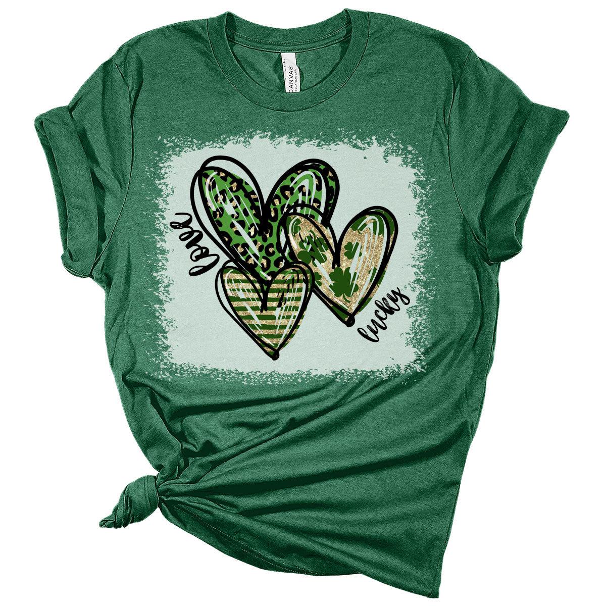 Lucky Love Hearts St Patricks Day Shirt Bella Irish Graphic Print Shirts for Women