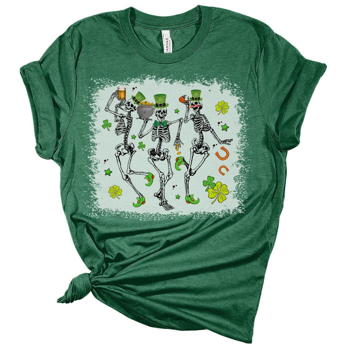 Lucky Dancing Skeletons St Patricks Day Shirt Bella Irish Graphic Print Shirts for Women